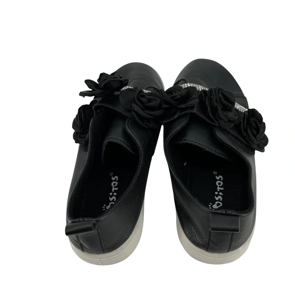Ositos Black Flower Rhinestone Embellished Flat Shoes Size 3 Girl’s